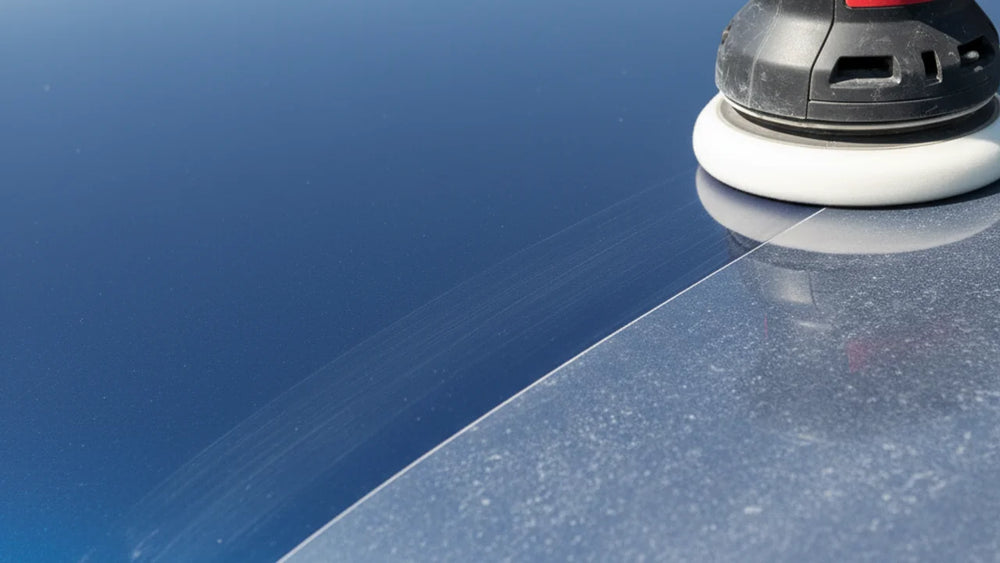 Oxidatie autolak verwijderen met compound en DA polisher op een witte auto — voor en na