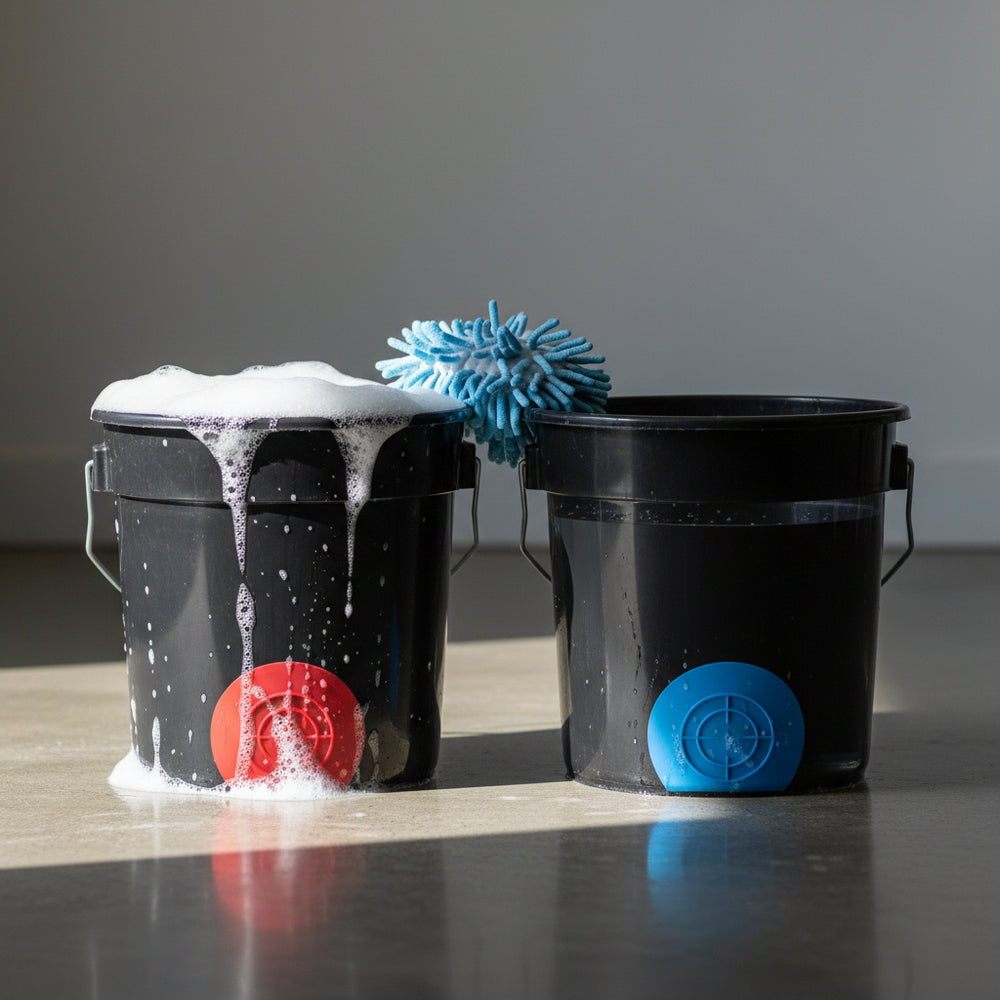Twee emmers voor het contactloos wassen van een auto