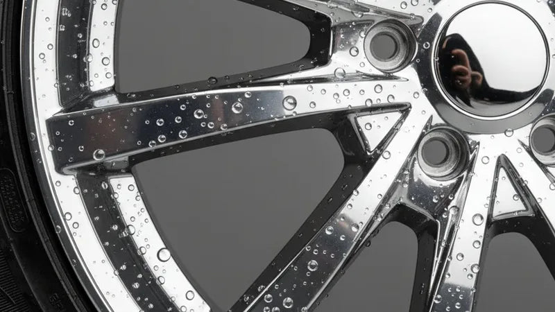 Glanzende velg met beschermende coating aangebracht na het reinigen tegen zout en remstof