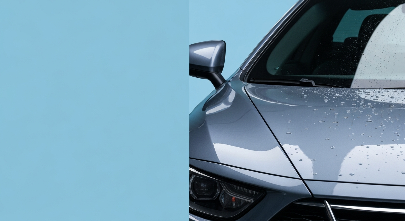 Auto met glanzende lak na keramische coating versus wax behandeling , vergelijking lakbescherming