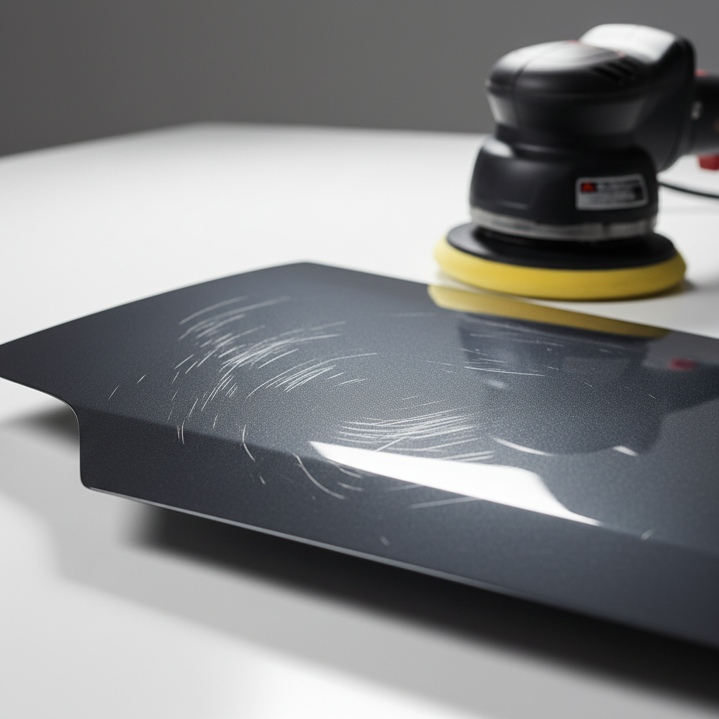 Swirls en krasjes zichtbaar in donkere autolak bij tegenlicht, voor het polijsten en verwijderen van autolak