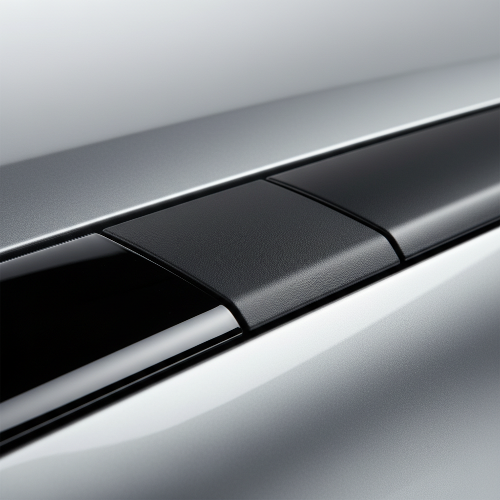 Vergelijking van glans, mat en satijn trim dressing op zwart kunststof bumper